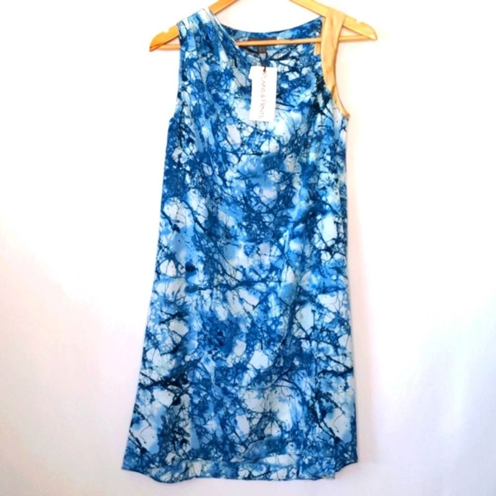 NWT Plains & Prints Blue Marble Mini Shift Dress Size 4